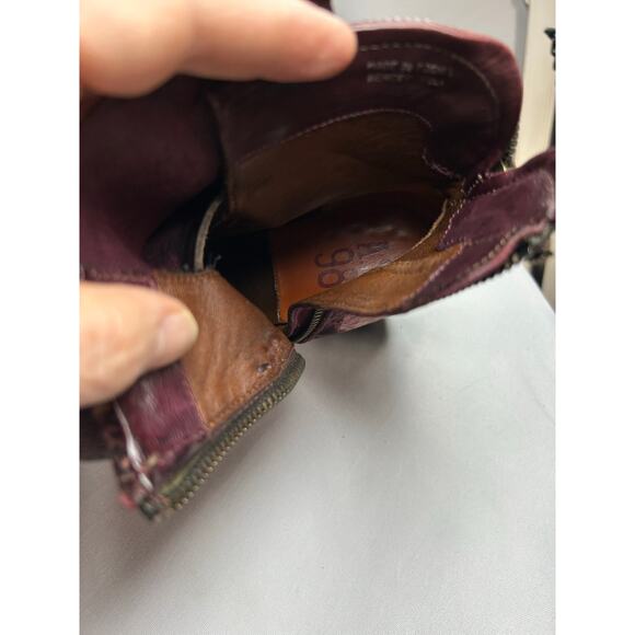 Women's A.S.98. Airstep Burgundy floral Leather Biker Ankle Boho Boots Sz37 EUR - Picture 9 of 12